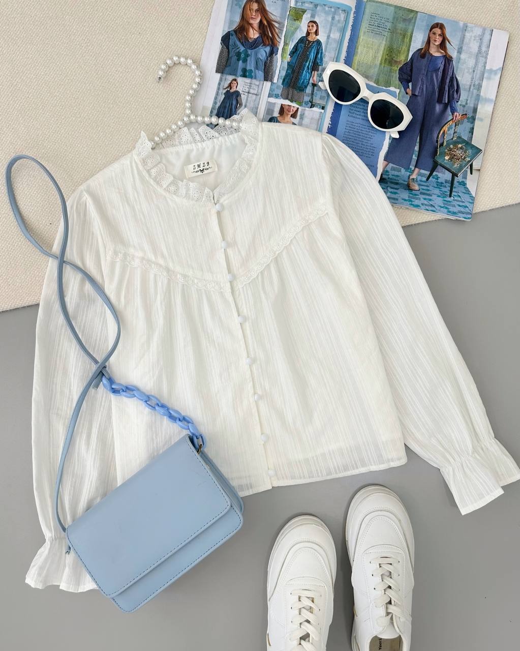 شومیز سفید جلو دکمه کد 4819