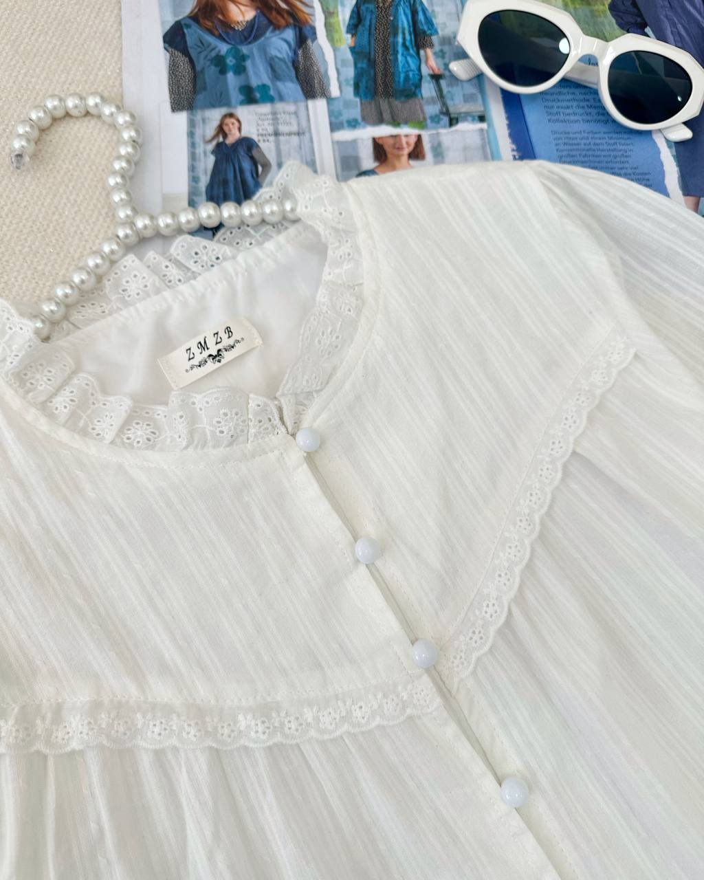 شومیز سفید جلو دکمه کد 4819