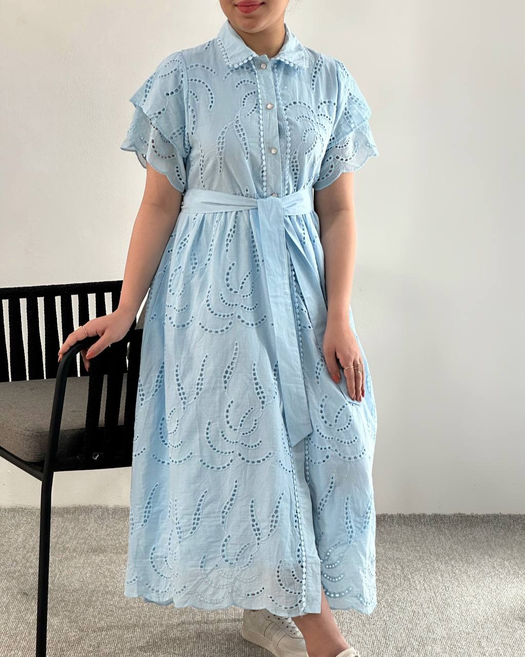 پیراهن تمام خامه دوزی آبی کد 4824