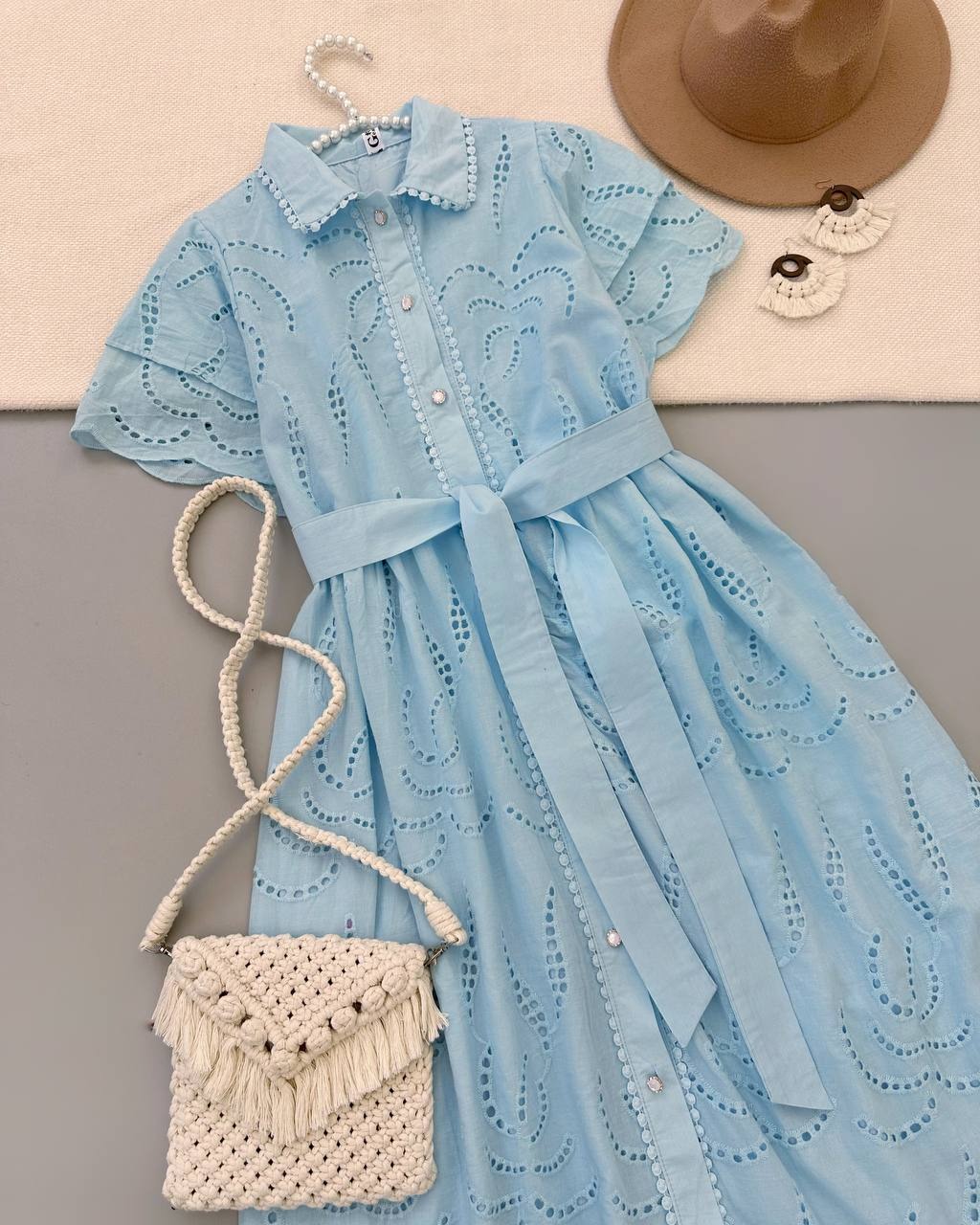 پیراهن تمام خامه دوزی آبی کد 4824