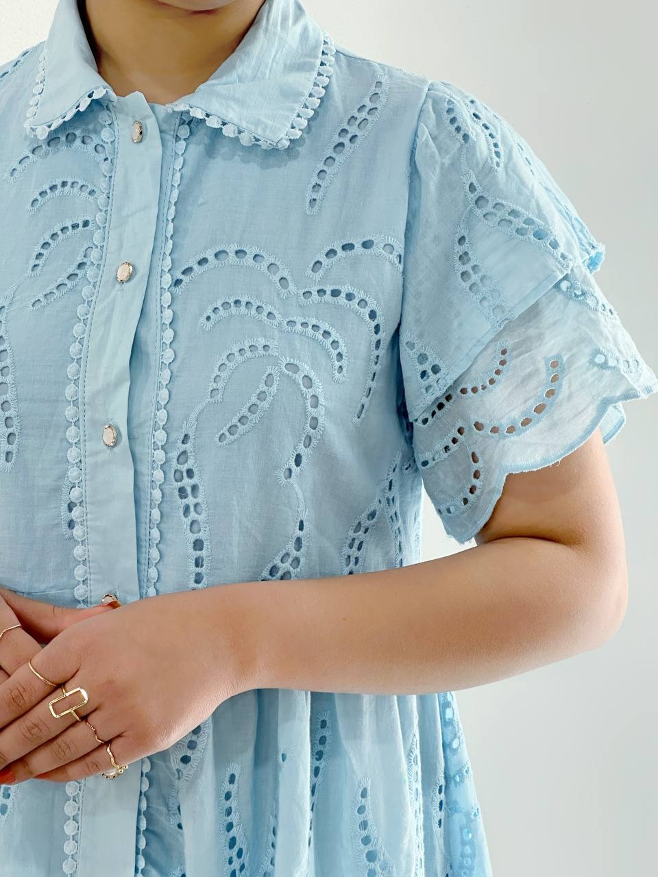 پیراهن تمام خامه دوزی آبی کد 4824