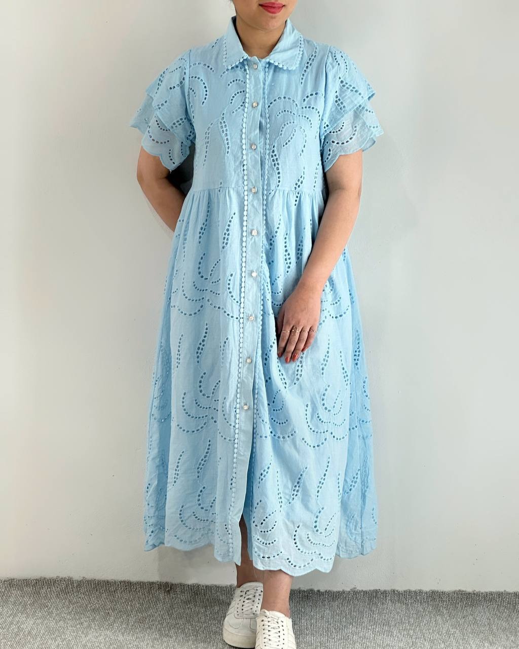 پیراهن تمام خامه دوزی آبی کد 4824