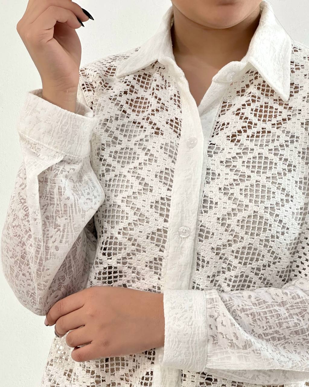 شومیز قلاب بافی جلو دکمه کد 4837