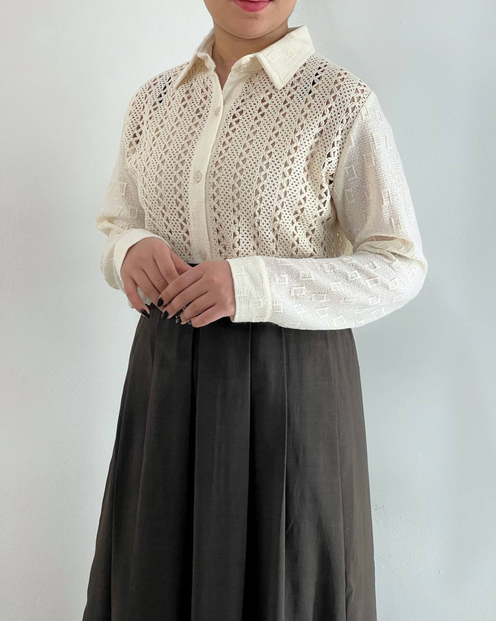 شومیز قلاب بافی جلو دکمه کد 4837