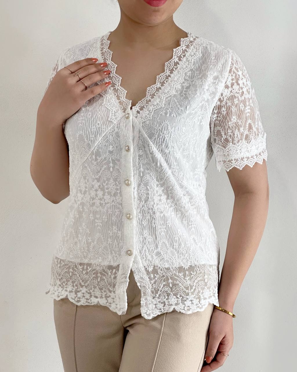 شومیز تمام گیپور آستردار کد 4840