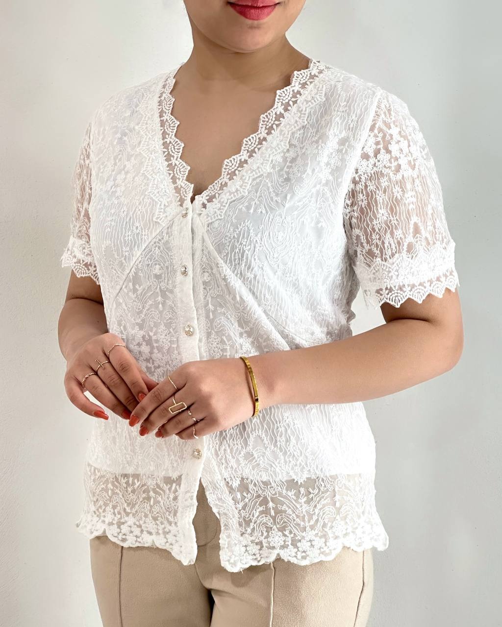 شومیز تمام گیپور آستردار کد 4840