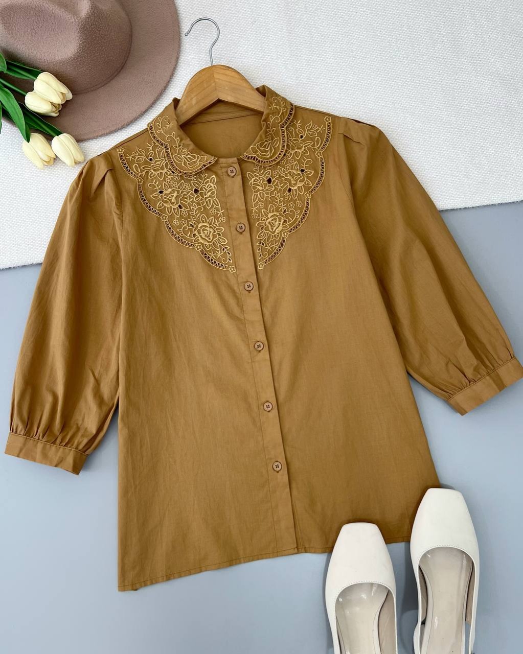 شومیز جلو دکمه تکرنگ کد 4841