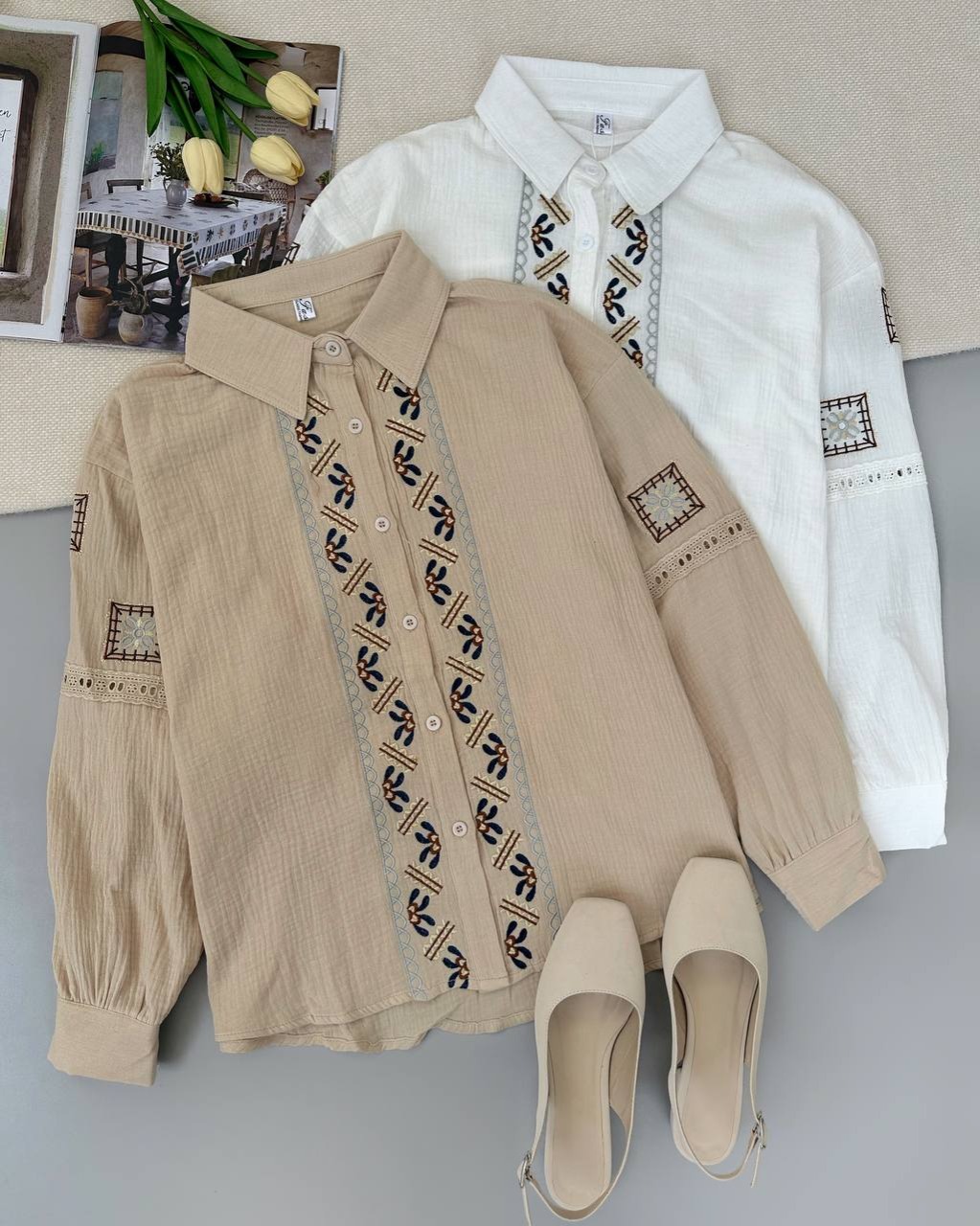 شومیز موسلین نخ تماما گلدوزی کد 4842