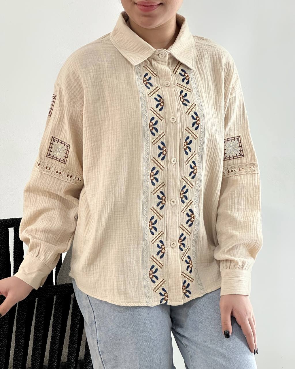 شومیز موسلین نخ تماما گلدوزی کد 4842