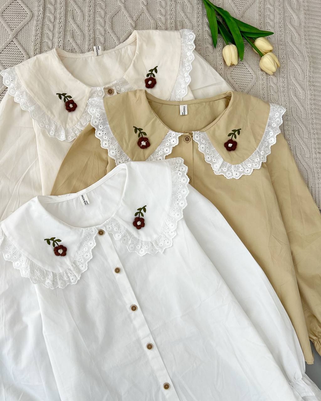 شومیز یقه ب ب نوار خامه دوزی کد 4862