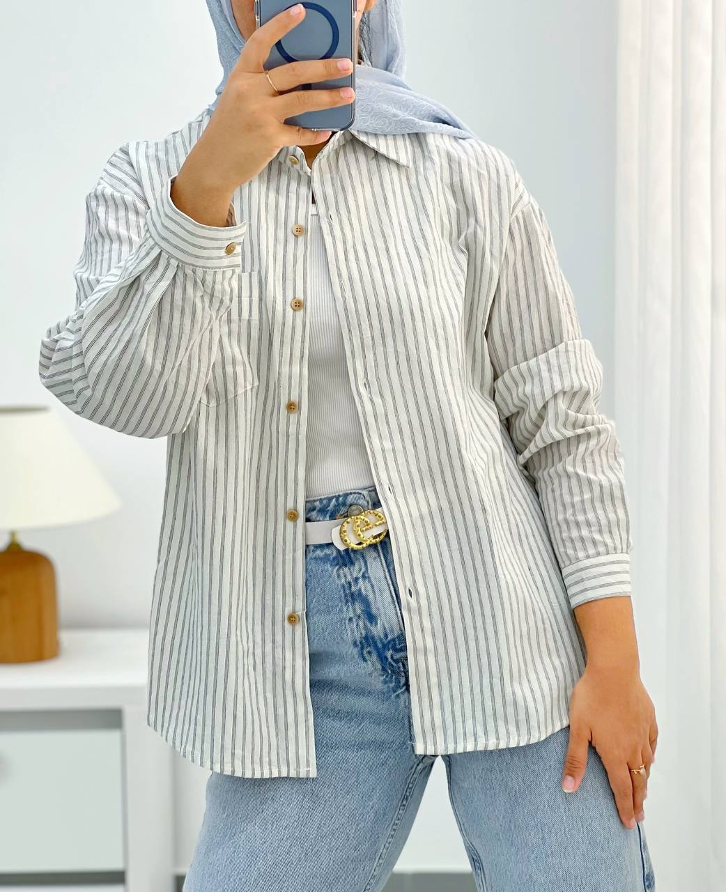 شومیز راه راه لینن وارداتی کد 4863