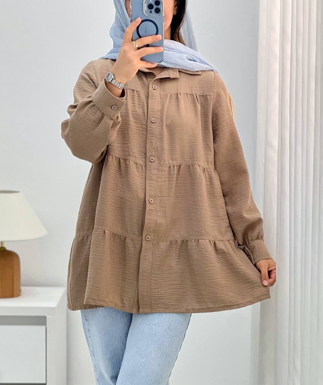 شومیز مانتویی سه چین مزونی کد 4868