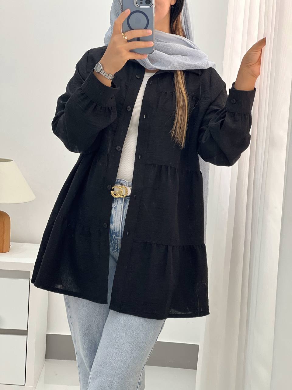 شومیز مانتویی سه چین مزونی کد 4868