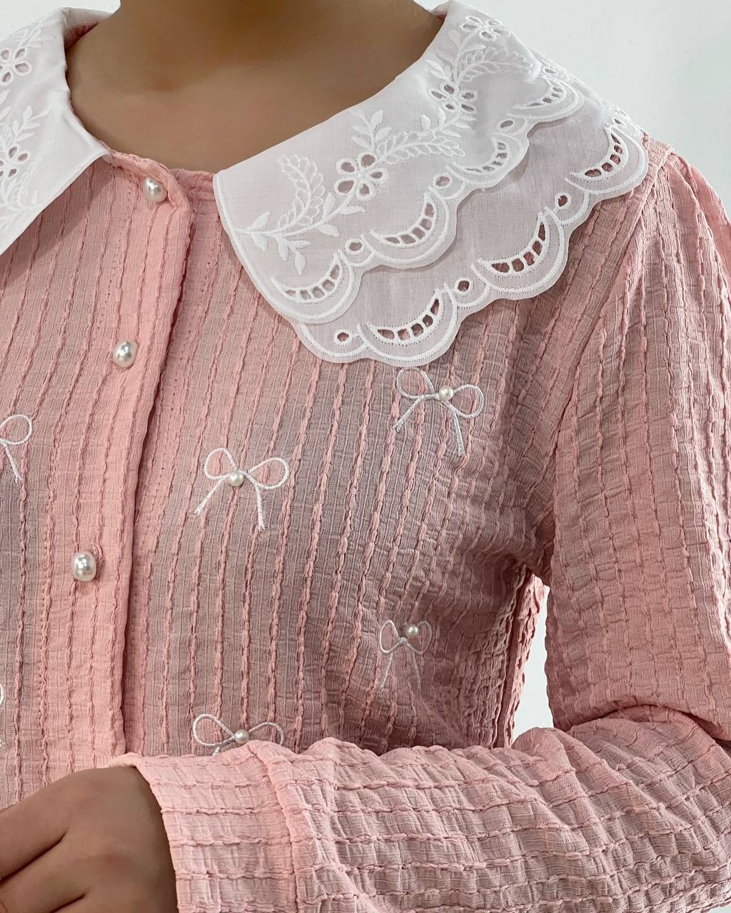 شومیز ژاکارد کش پاپیون کد 4872