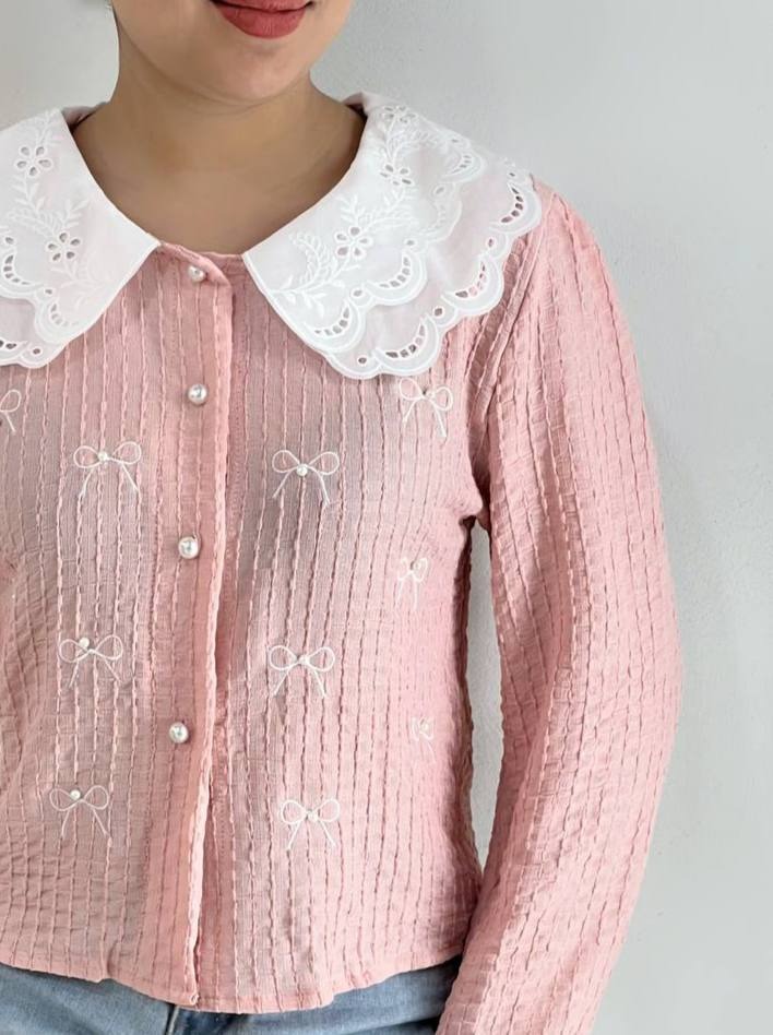 شومیز ژاکارد کش پاپیون کد 4872