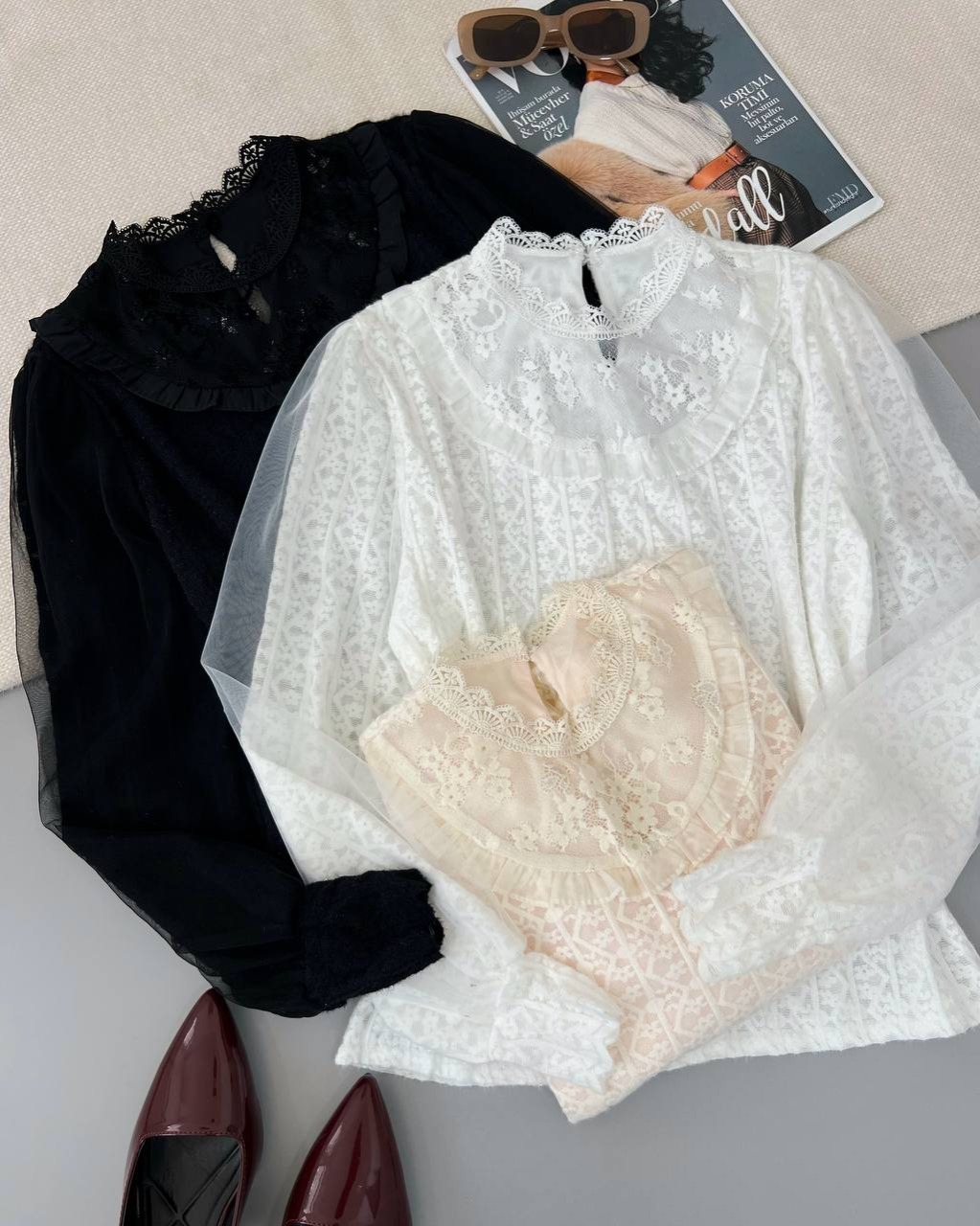 شومیز تمام دانتل آستردار کد 4880