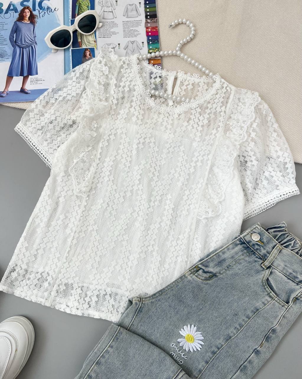 شومیز گیپور آستردار کد 4886