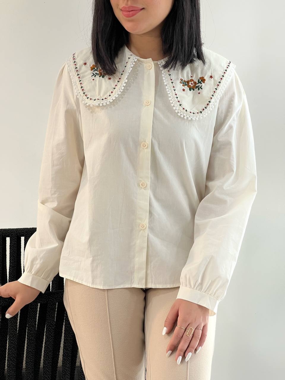 شومیز یقه گلدوزی جلو دکمه کد 4913