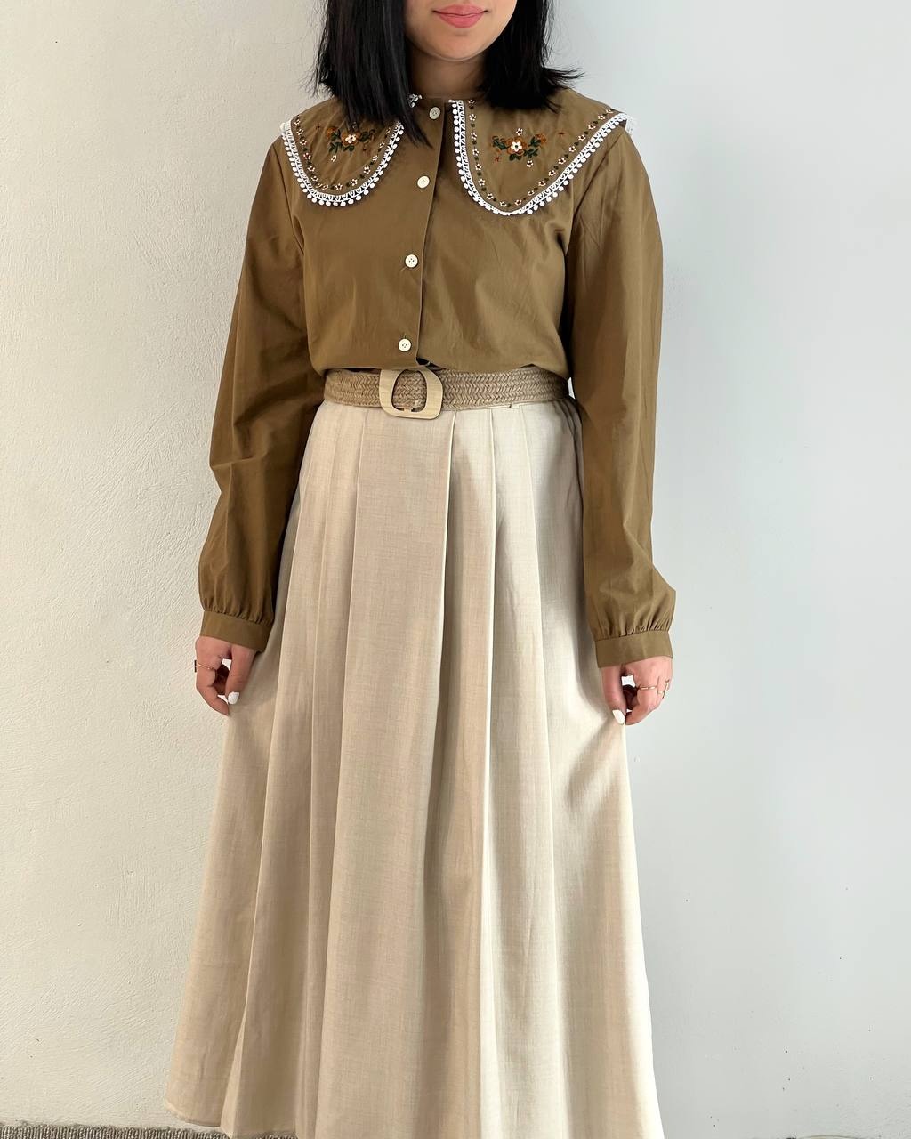 شومیز یقه گلدوزی جلو دکمه کد 4913