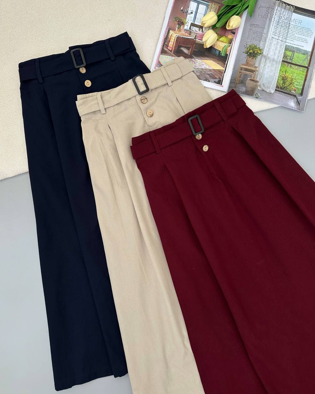 دامن لینن کمربندی کد 4914