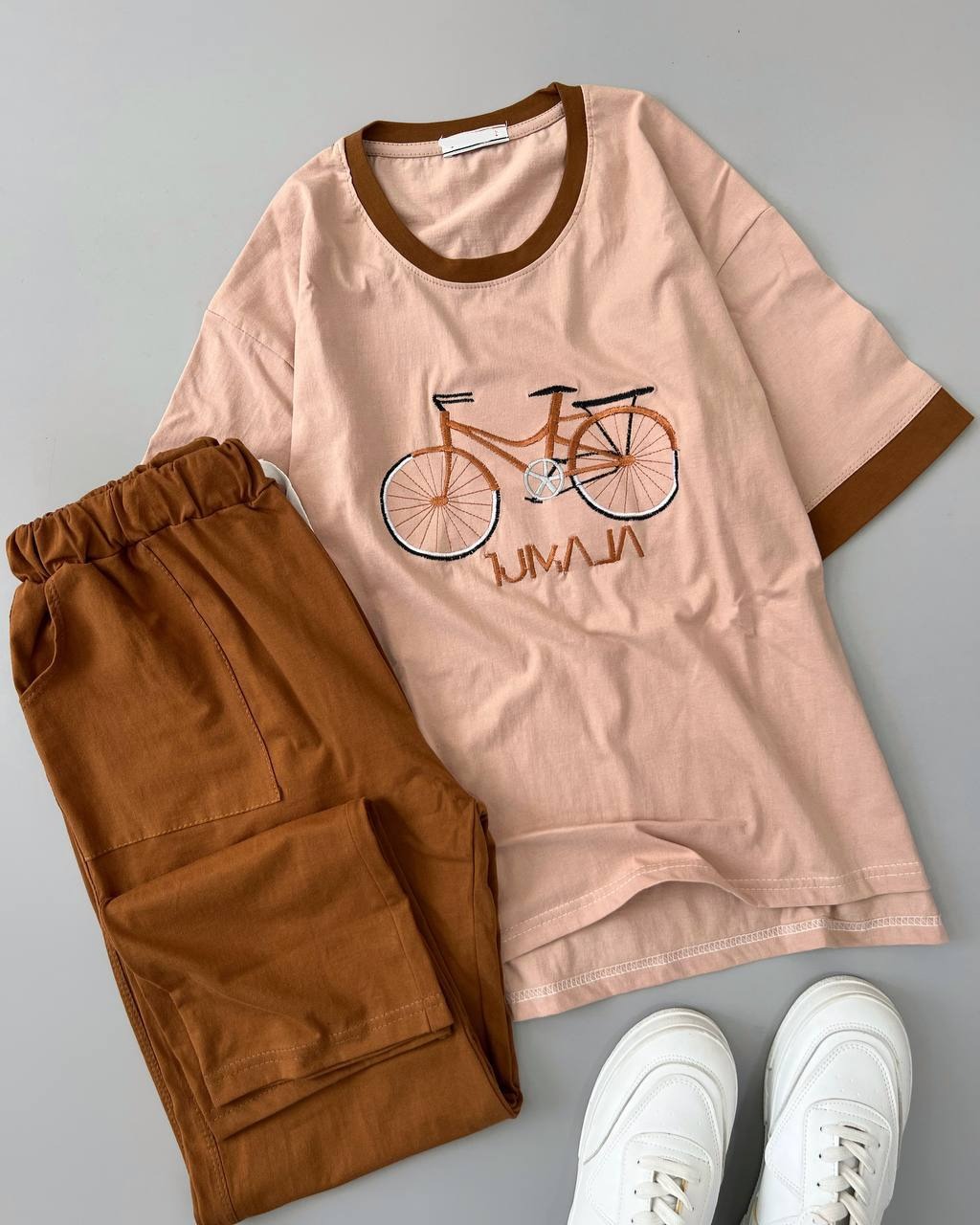ست تیشرت و شلوار گلدوزی دوچرخه کد 4917