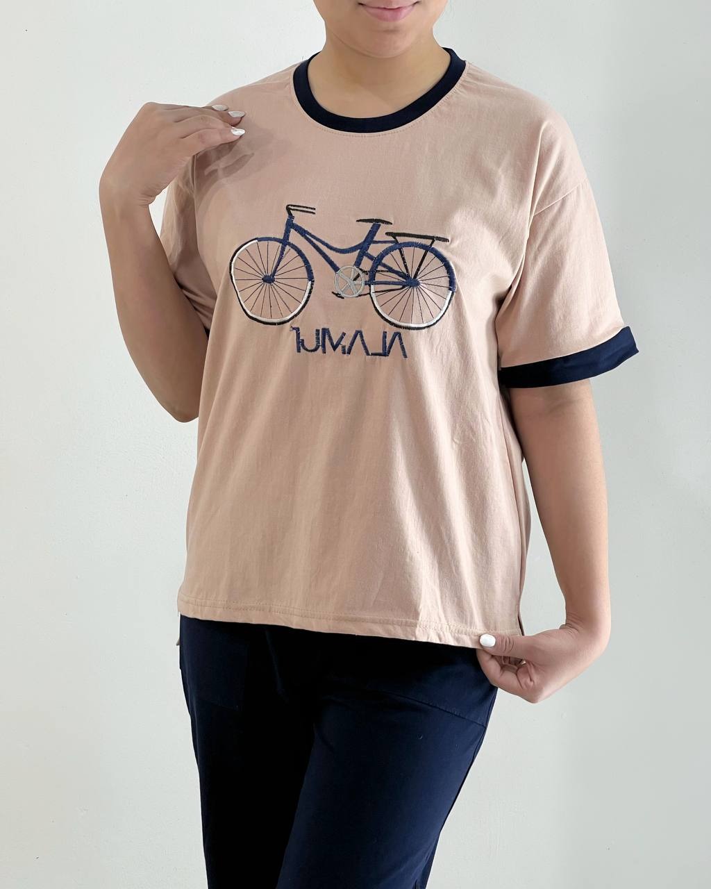 ست تیشرت و شلوار گلدوزی دوچرخه کد 4917