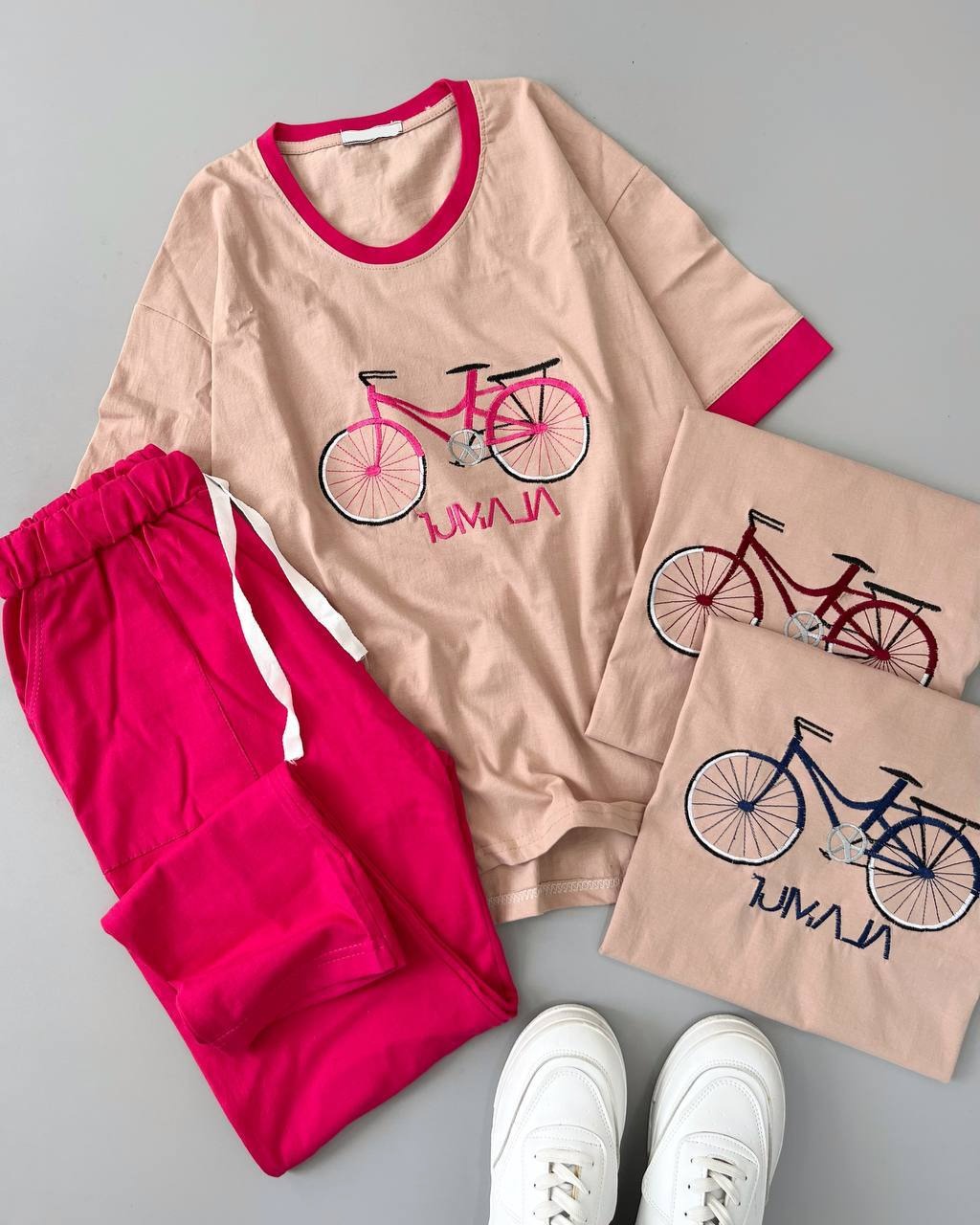 ست تیشرت و شلوار گلدوزی دوچرخه کد 4917