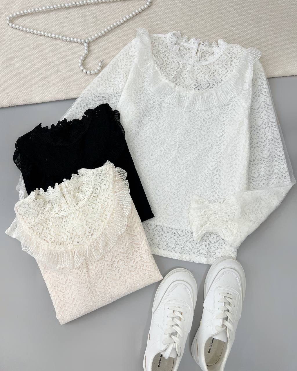 شومیز تمام دانتل آستردار کد 4924