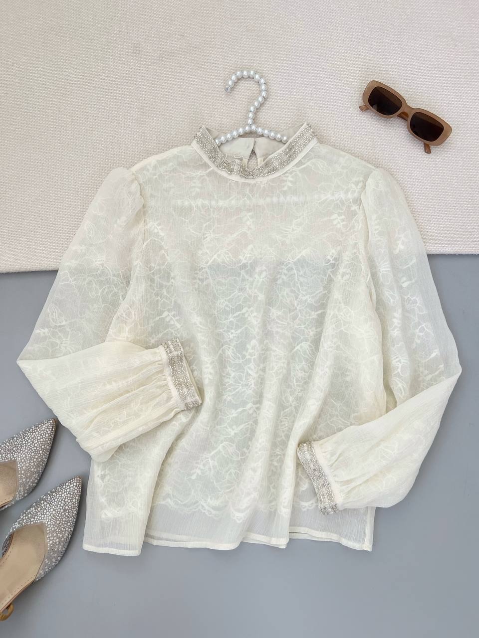 شومیز حریر ارگنزا با آستری دانتل کد 4950