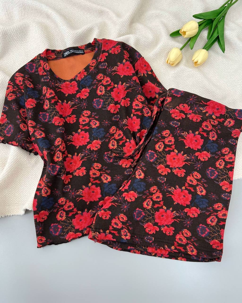 ست کراپ و شلوارک کبریتی کد 4955