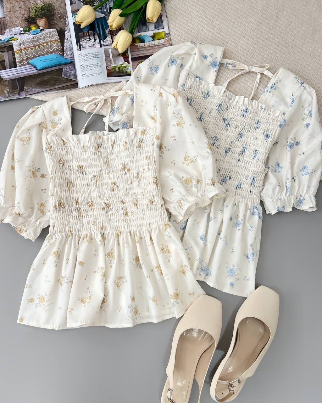 شومیز گل ریز آستین کوتاه کد 4997