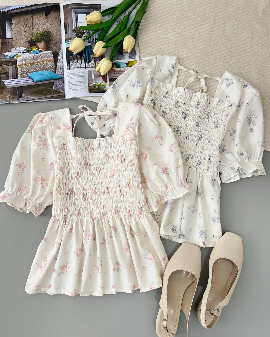 شومیز گل ریز آستین کوتاه کد 4997