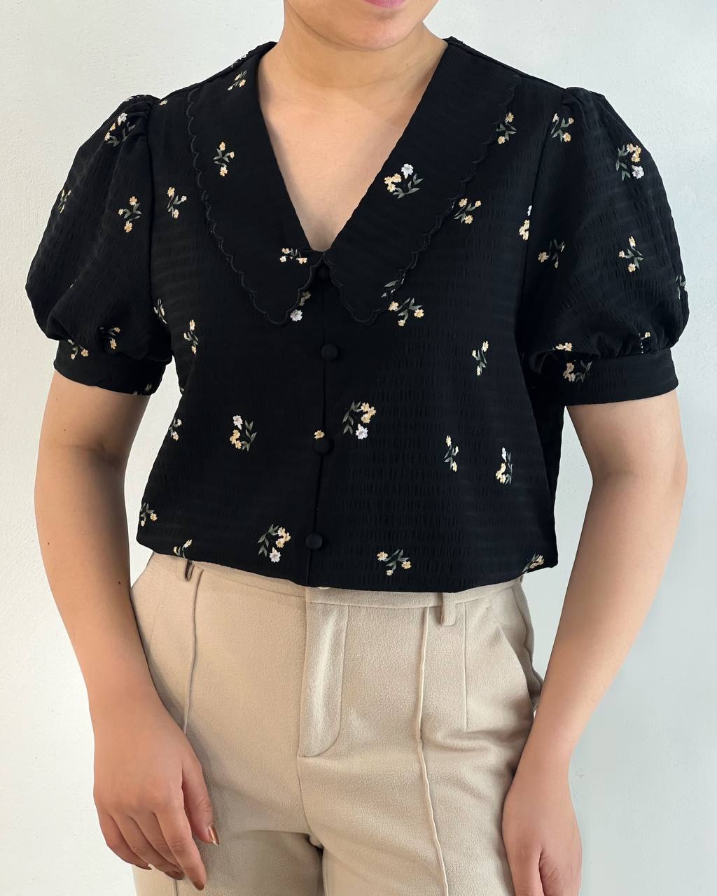 شومیز گل ریز دو رنگ کد 4630