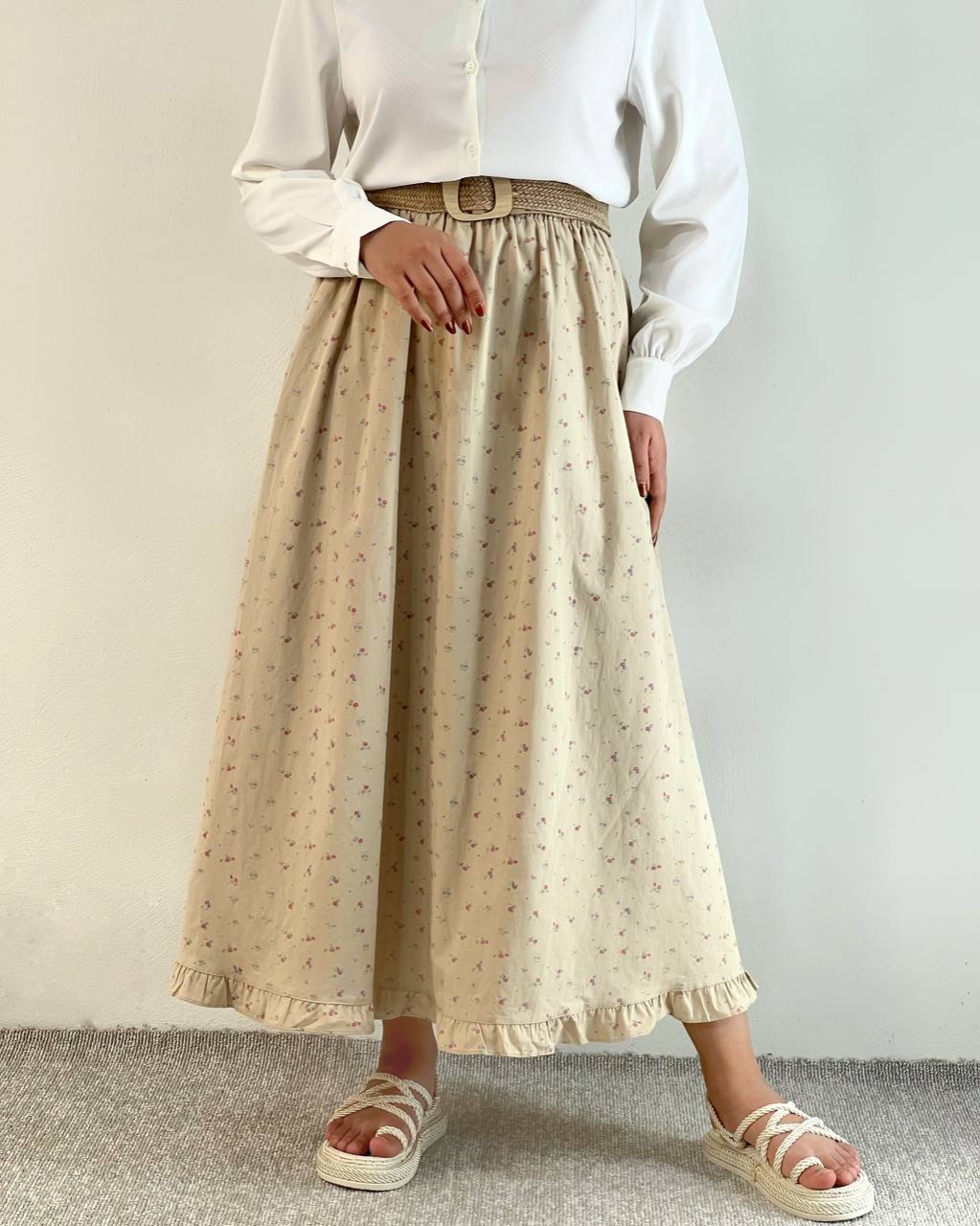 دامن کتان گل ریز پایین چین کد 5002