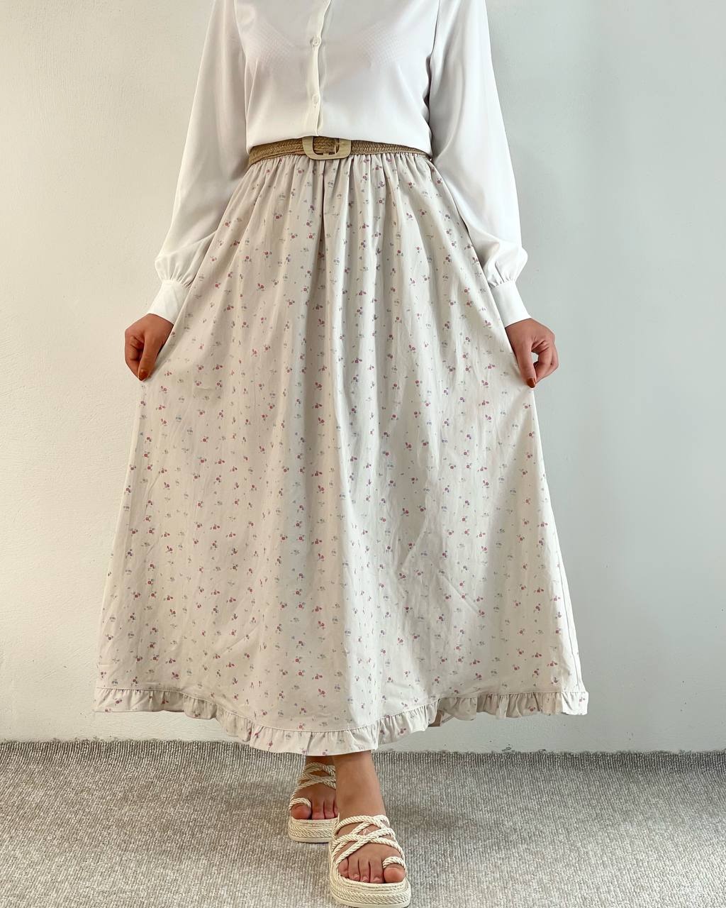 دامن کتان گل ریز پایین چین کد 5002