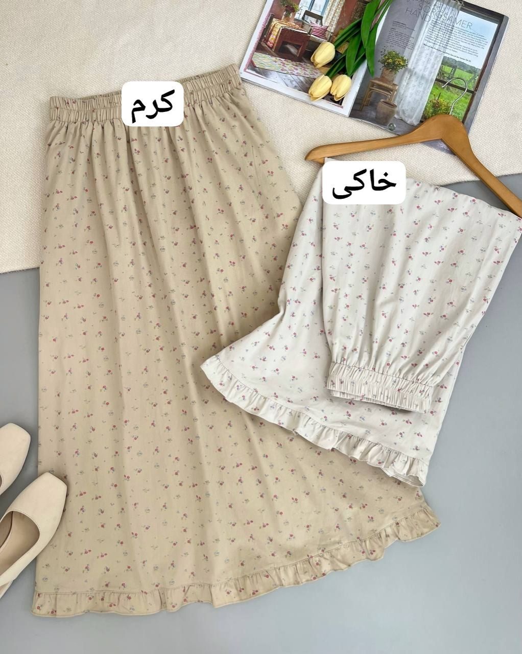 دامن کتان گل ریز پایین چین کد 5002