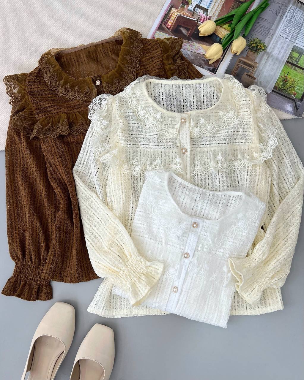 شومیز دانتل کش جلو دکمه کد 4738