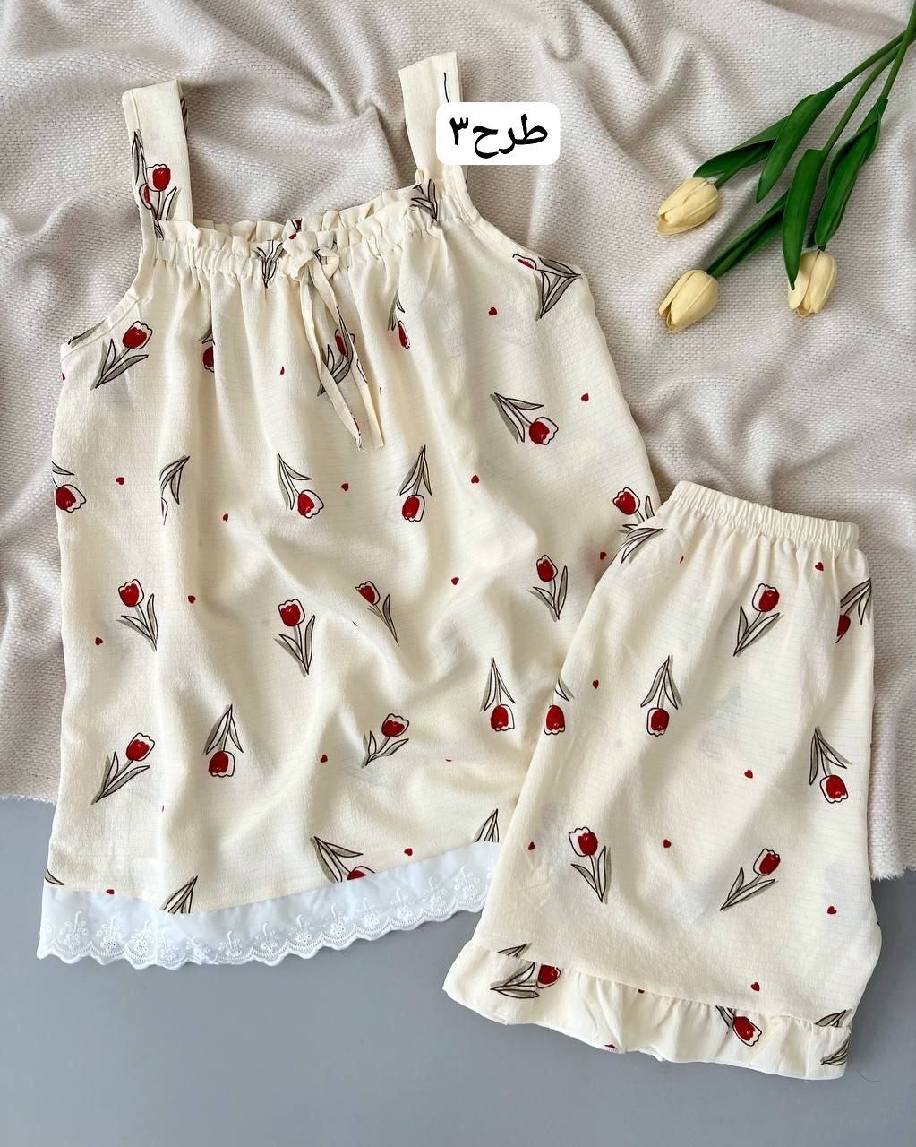 ست تاپ پایین خامه دوزی و شلوارک کد 5017