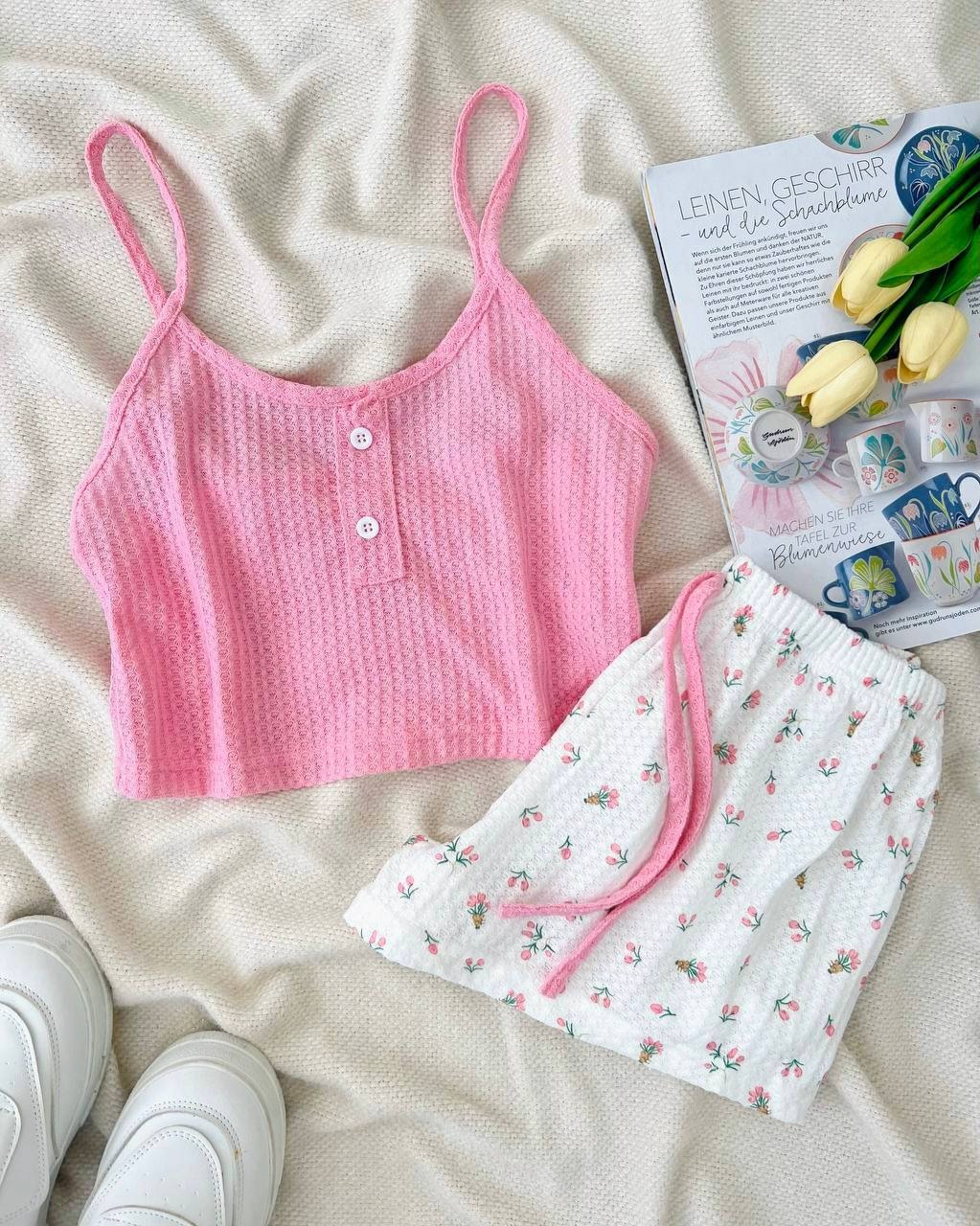 ست نیم تنه و شلوارک گل ریز کد 5022