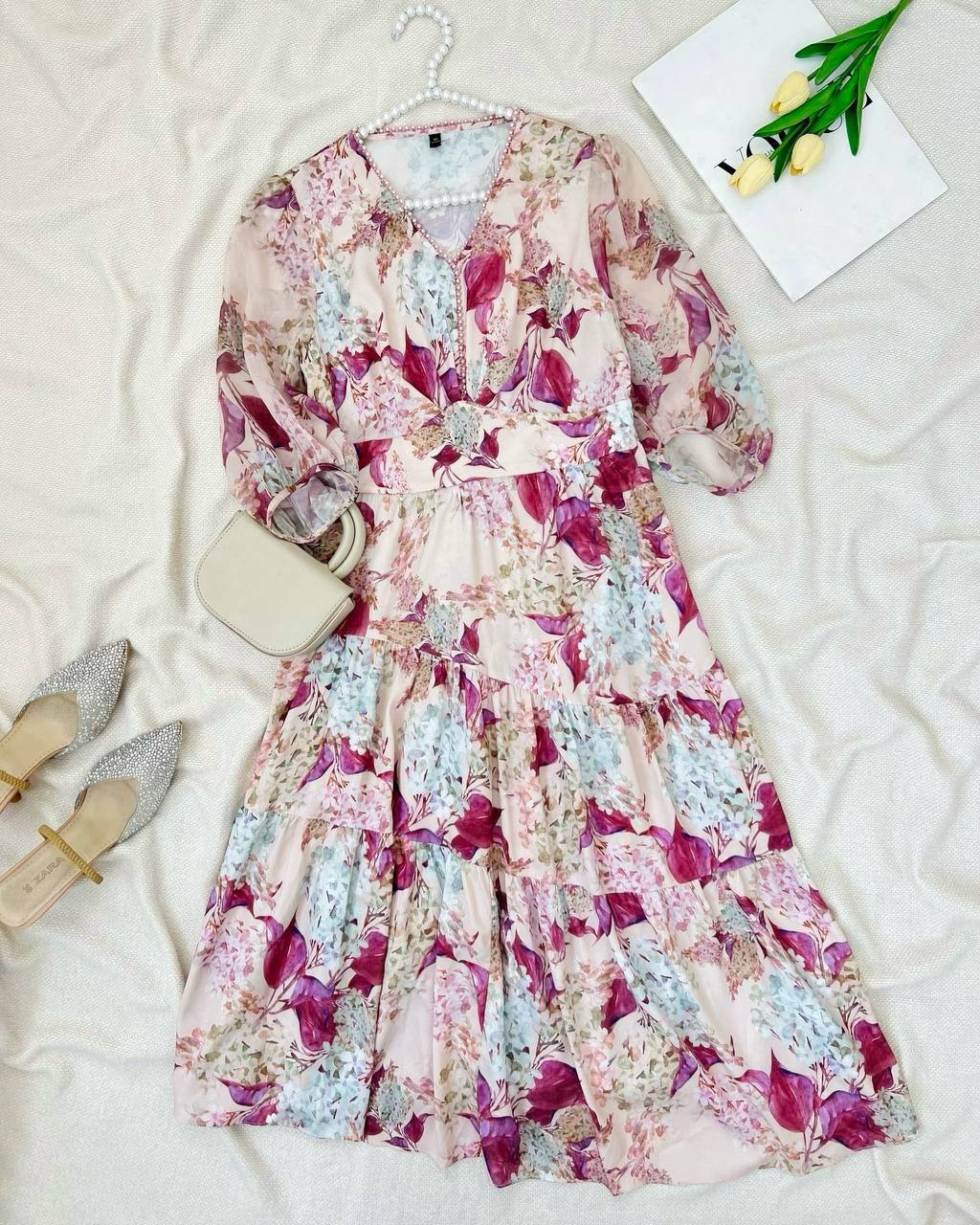 پیراهن حریر آستردار کد 5027