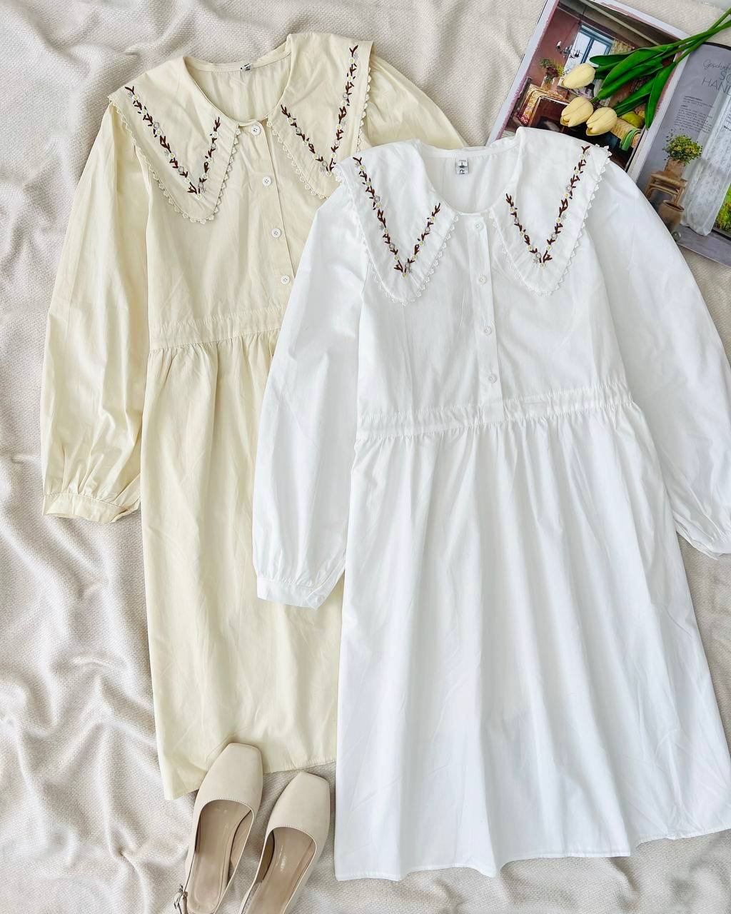 پیراهن کمر چین یقه گلدوزی کد 4550