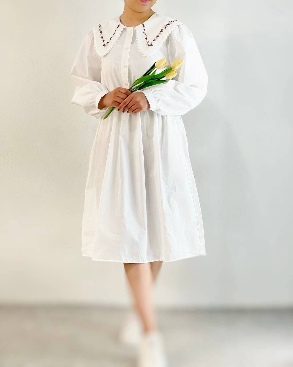 پیراهن کمر چین یقه گلدوزی کد 4550