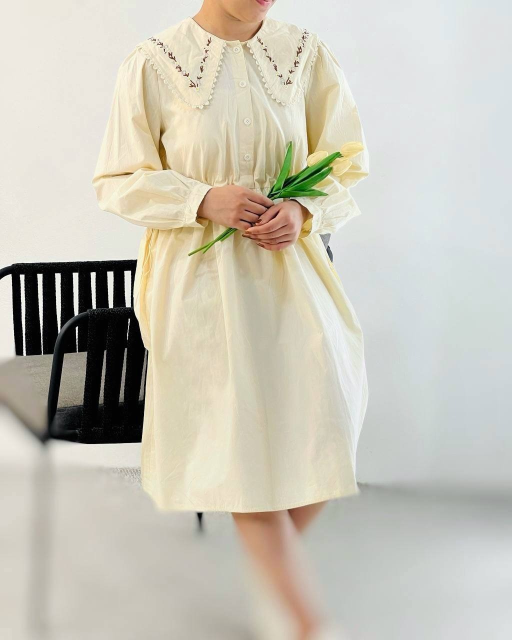 پیراهن کمر چین یقه گلدوزی کد 4550