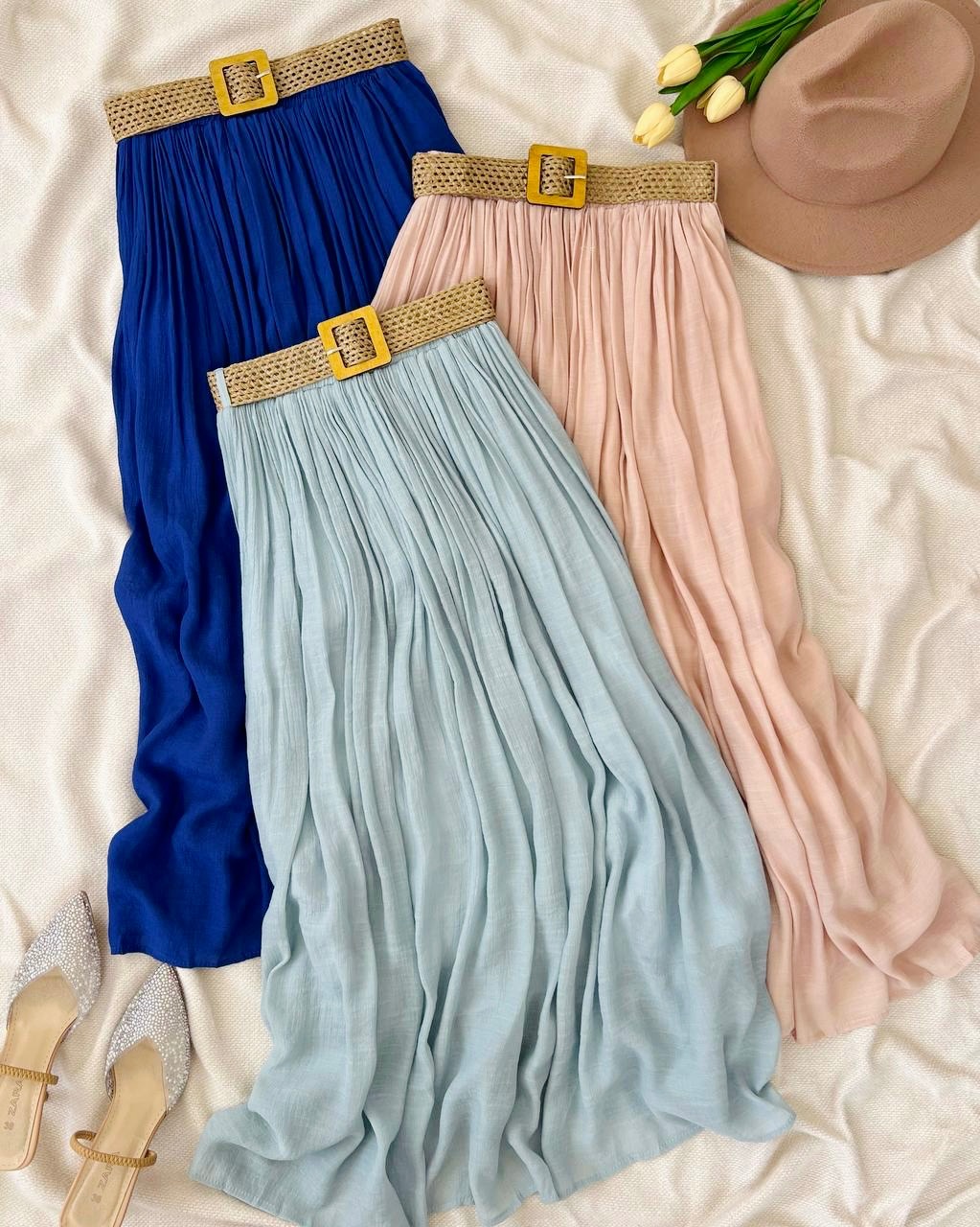 دامن تمام چین نخی بهمراه کمربند کد 5050