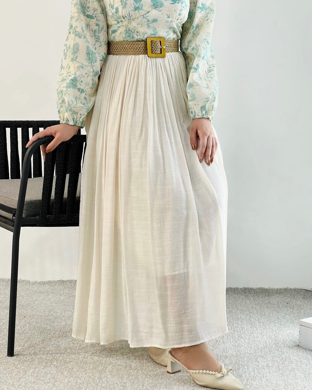 دامن تمام چین نخی بهمراه کمربند کد 5050