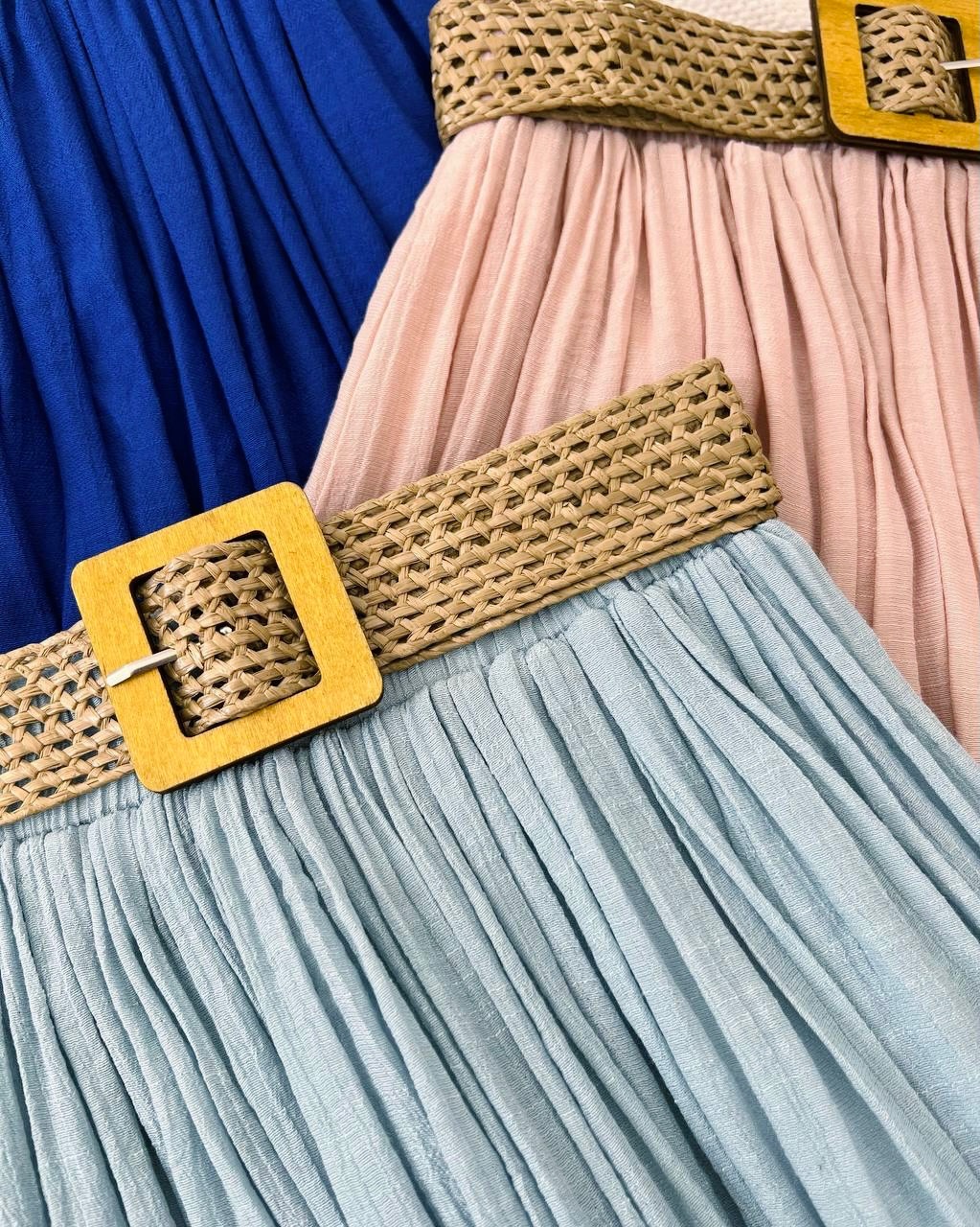 دامن تمام چین نخی بهمراه کمربند کد 5050