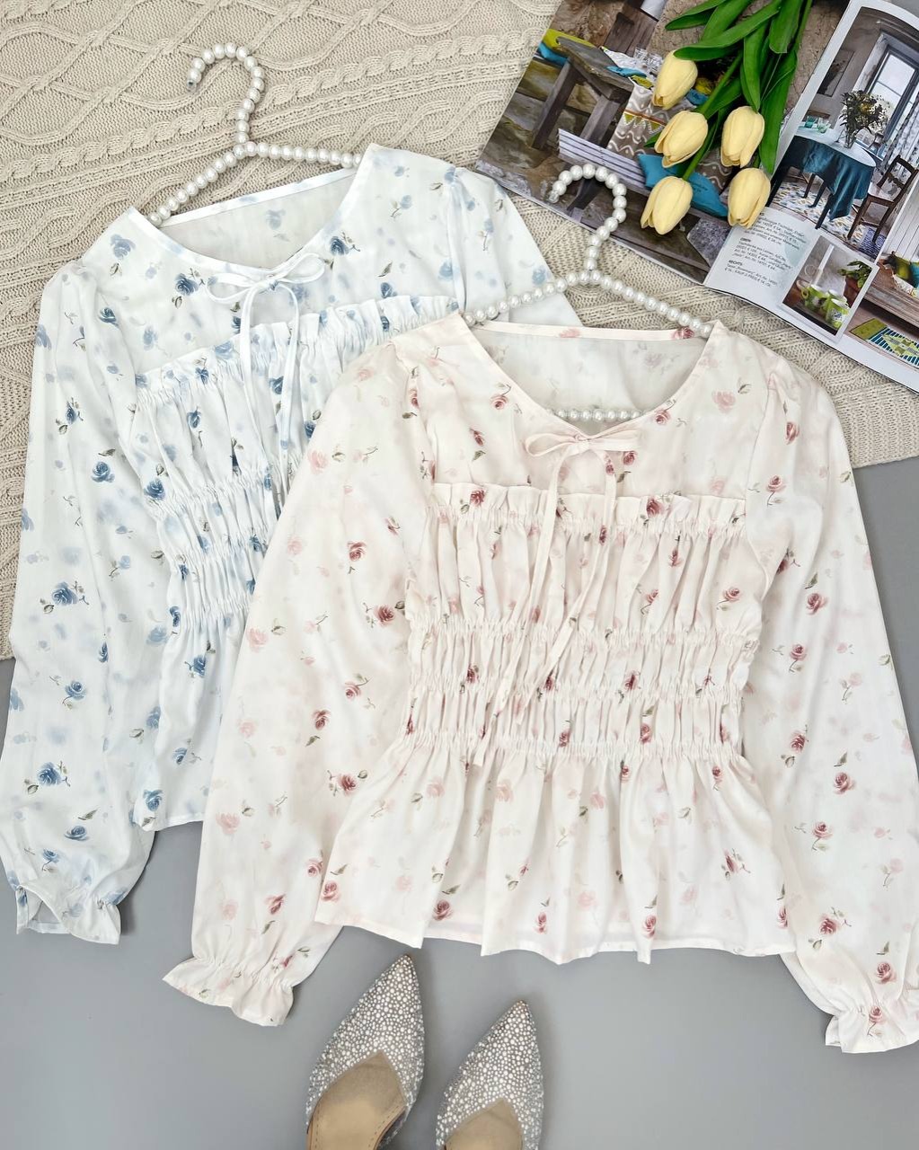 شومیز گل ریز کمر کش کد 5072