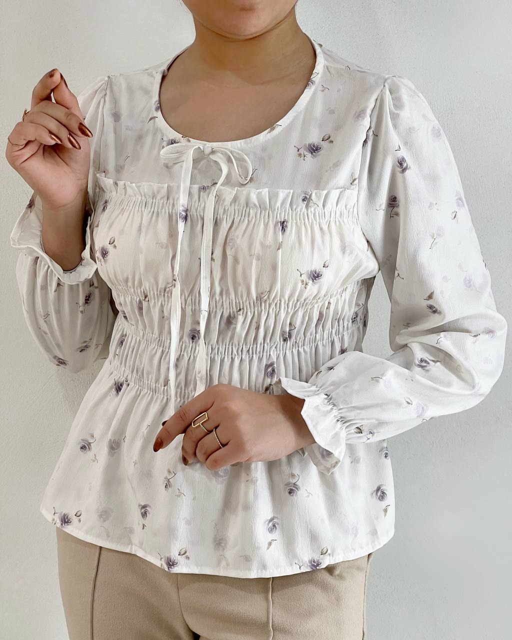 شومیز گل ریز کمر کش کد 5072