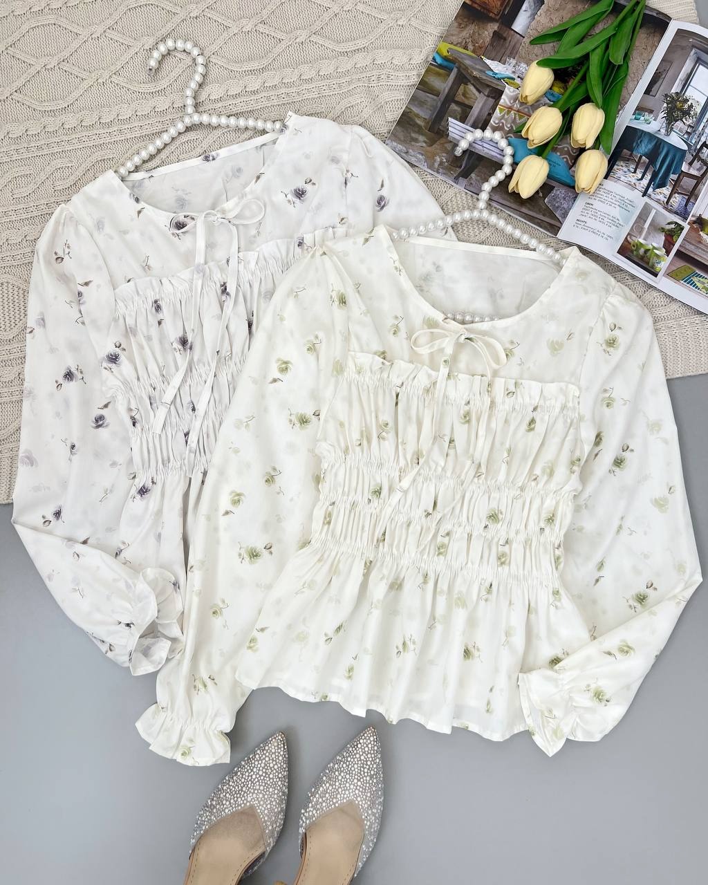 شومیز گل ریز کمر کش کد 5072