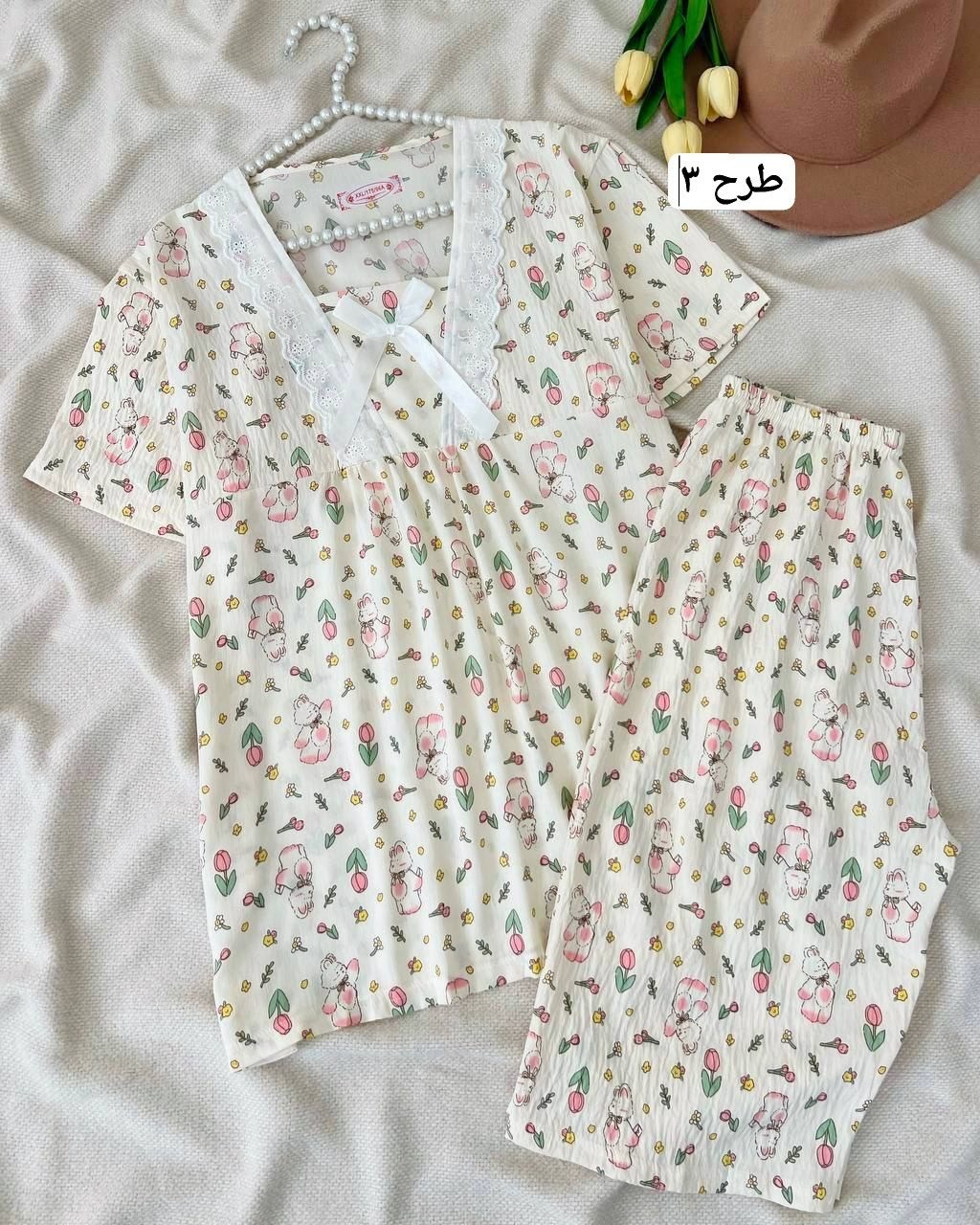 ست تیشرت و شلوارک موسلین کد 5085